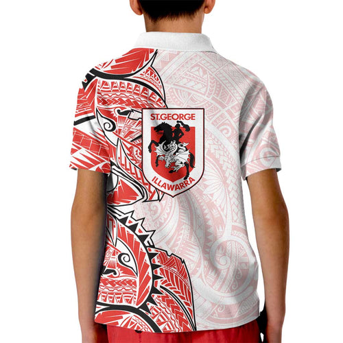 St George Illawarra Dragons Kid Polo Shirt Polynesian Tribal Tattoo Pacific Sport Art