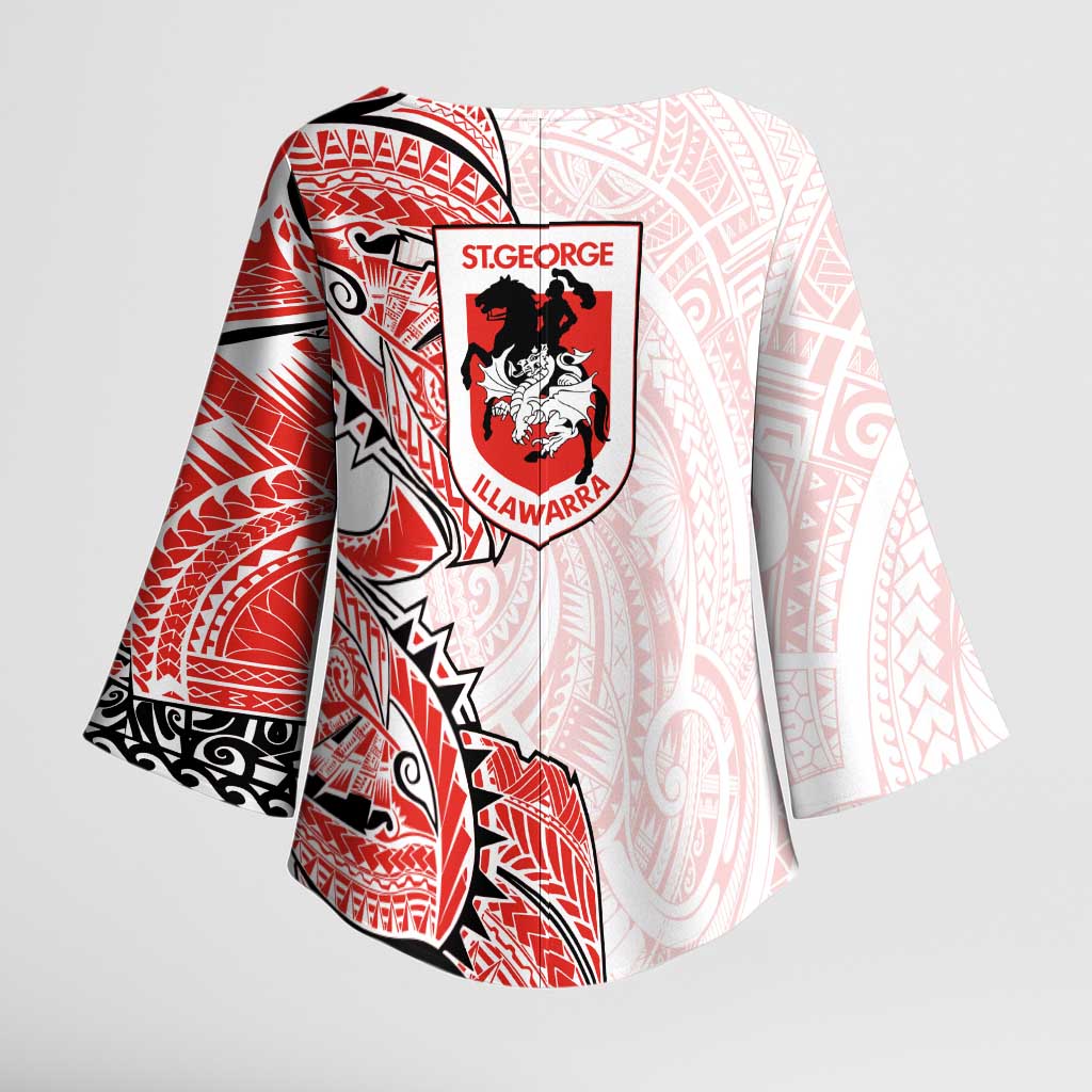 St George Illawarra Dragons Kimono Sleeve Blouse Polynesian Tribal Tattoo Pacific Sport Art