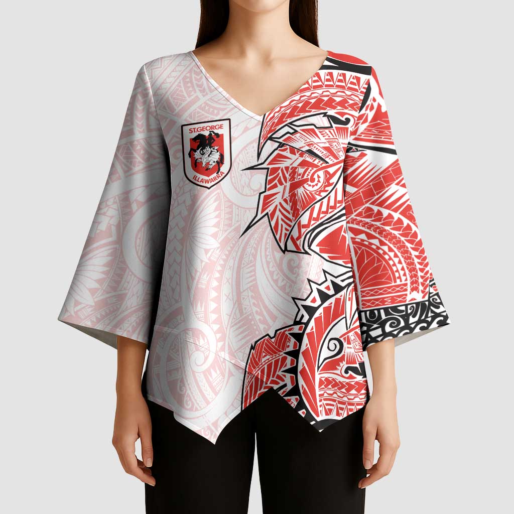 St George Illawarra Dragons Kimono Sleeve Blouse Polynesian Tribal Tattoo Pacific Sport Art