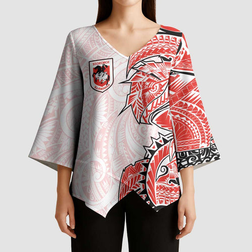 St George Illawarra Dragons Kimono Sleeve Blouse Polynesian Tribal Tattoo Pacific Sport Art