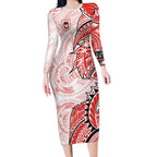 St George Illawarra Dragons Long Sleeve Bodycon Dress Polynesian Tribal Tattoo Pacific Sport Art