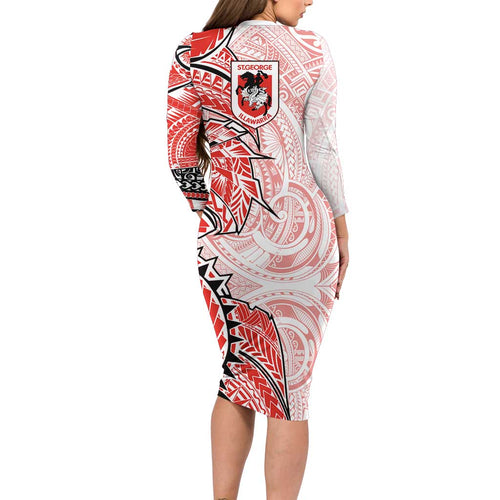 St George Illawarra Dragons Long Sleeve Bodycon Dress Polynesian Tribal Tattoo Pacific Sport Art