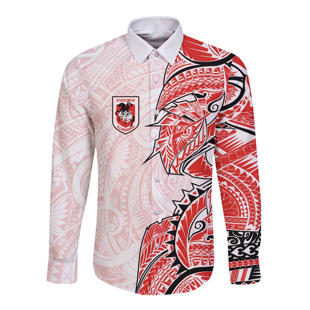 St George Illawarra Dragons Long Sleeve Button Shirt Polynesian Tribal Tattoo Pacific Sport Art