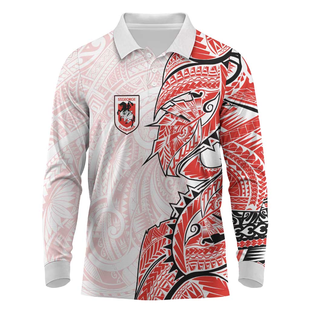 St George Illawarra Dragons Long Sleeve Polo Shirt Polynesian Tribal Tattoo Pacific Sport Art