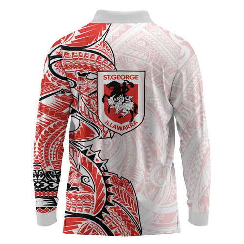St George Illawarra Dragons Long Sleeve Polo Shirt Polynesian Tribal Tattoo Pacific Sport Art
