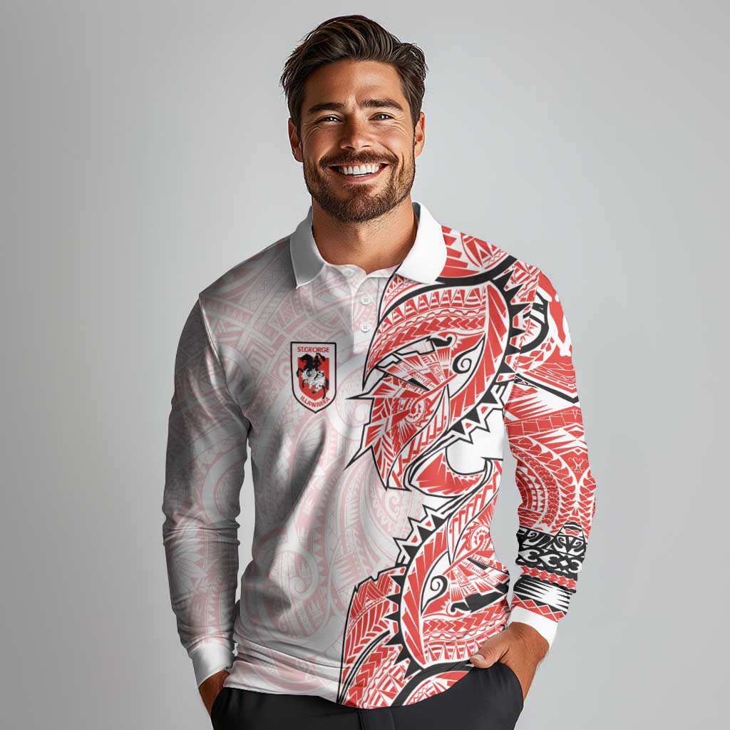 St George Illawarra Dragons Long Sleeve Polo Shirt Polynesian Tribal Tattoo Pacific Sport Art