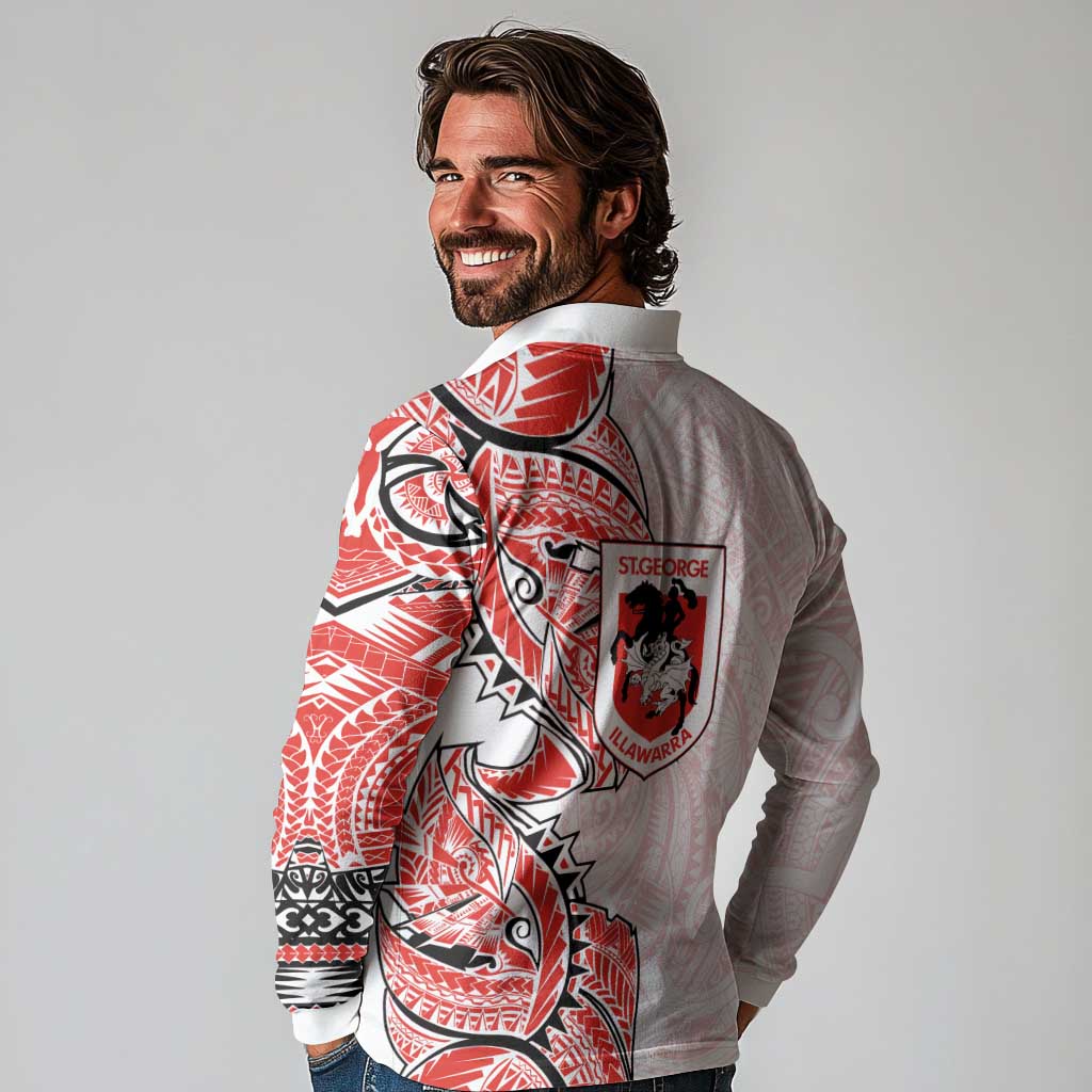 St George Illawarra Dragons Long Sleeve Polo Shirt Polynesian Tribal Tattoo Pacific Sport Art