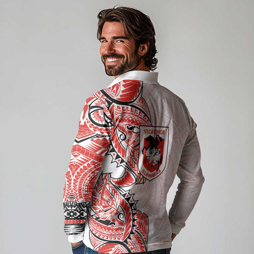 St George Illawarra Dragons Long Sleeve Polo Shirt Polynesian Tribal Tattoo Pacific Sport Art