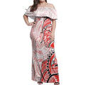 St George Illawarra Dragons Off Shoulder Maxi Dress Polynesian Tribal Tattoo Pacific Sport Art