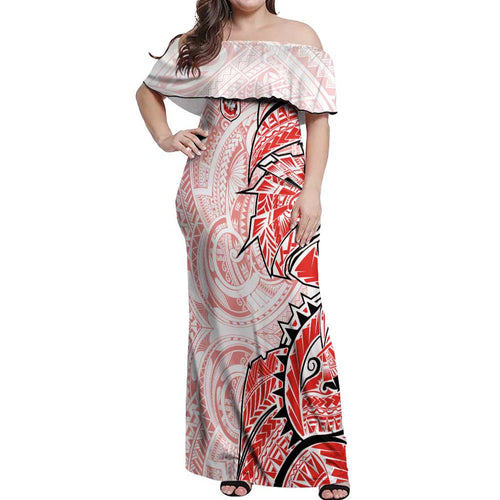 St George Illawarra Dragons Off Shoulder Maxi Dress Polynesian Tribal Tattoo Pacific Sport Art