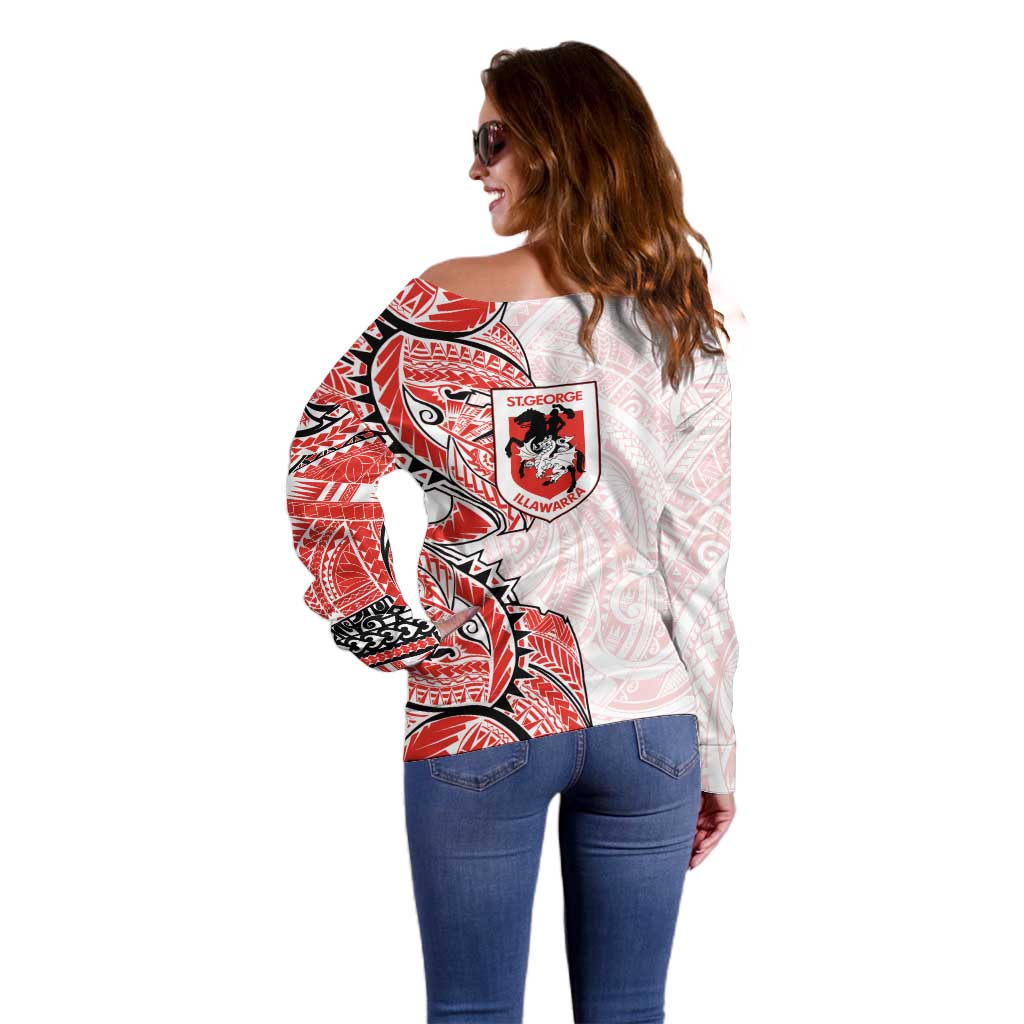 St George Illawarra Dragons Off Shoulder Sweater Polynesian Tribal Tattoo Pacific Sport Art