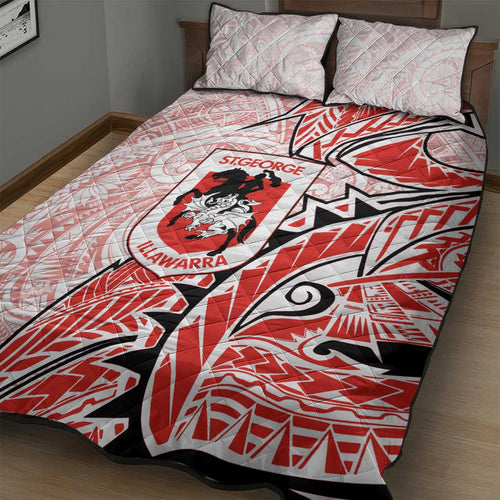 St George Illawarra Dragons Quilt Bed Set Polynesian Tribal Tattoo Pacific Sport Art
