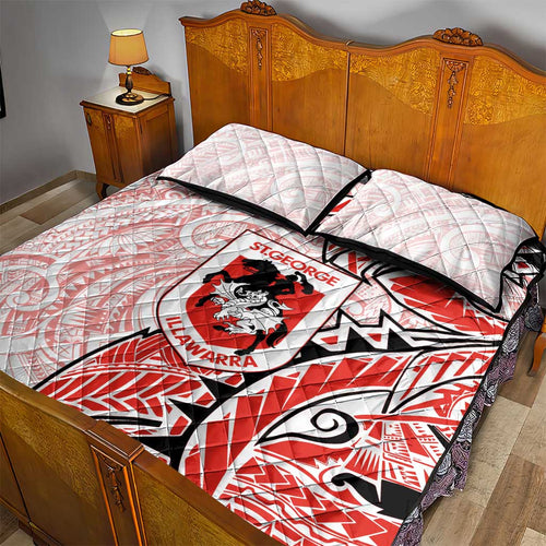 St George Illawarra Dragons Quilt Bed Set Polynesian Tribal Tattoo Pacific Sport Art