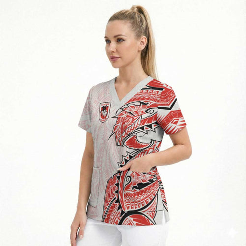St George Illawarra Dragons Scrub Top Polynesian Tribal Tattoo Pacific Sport Art