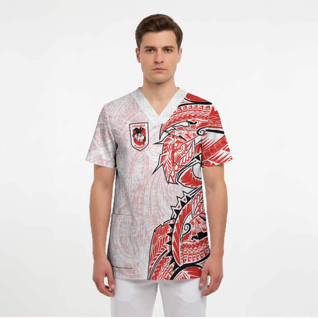St George Illawarra Dragons Scrub Top Polynesian Tribal Tattoo Pacific Sport Art