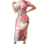 St George Illawarra Dragons Short Sleeve Bodycon Dress Polynesian Tribal Tattoo Pacific Sport Art