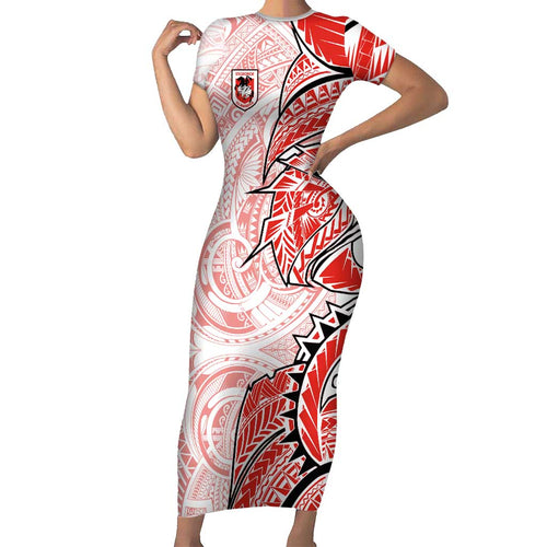St George Illawarra Dragons Short Sleeve Bodycon Dress Polynesian Tribal Tattoo Pacific Sport Art