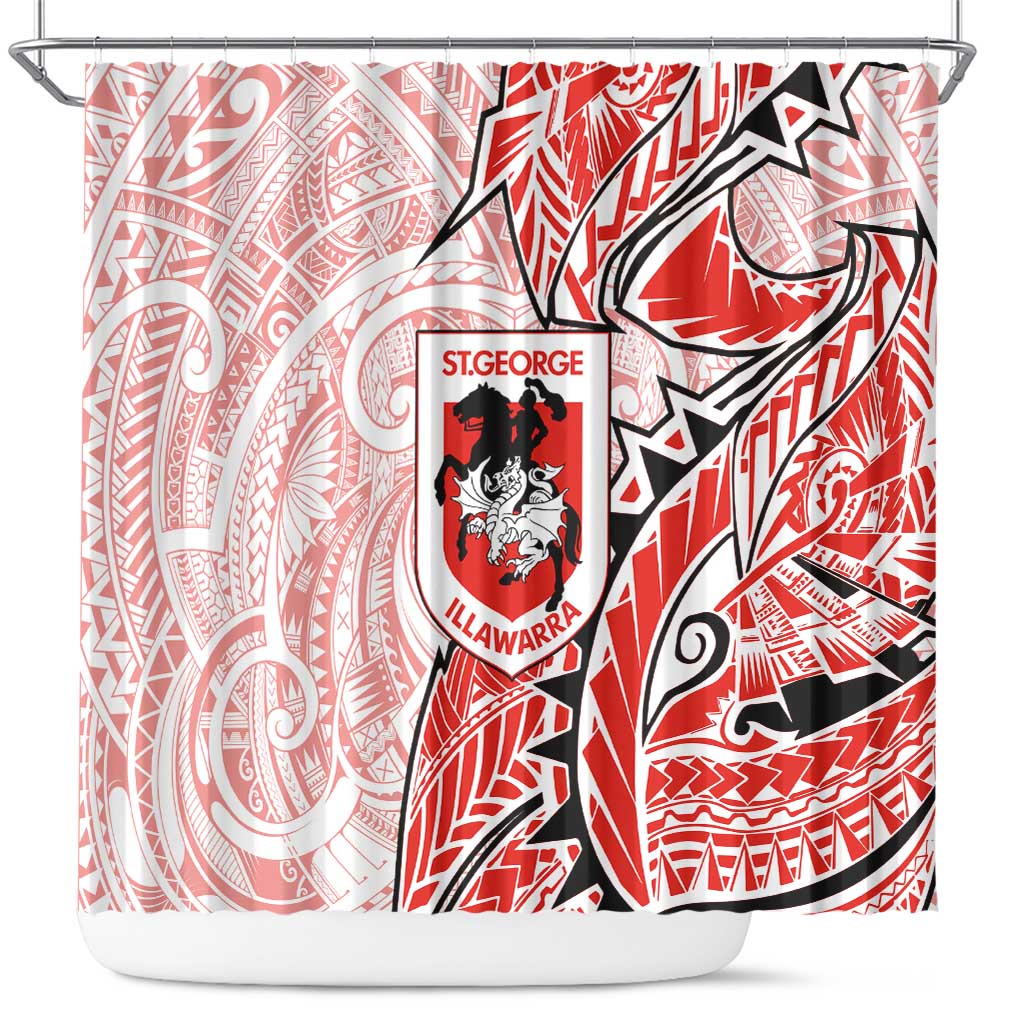 St George Illawarra Dragons Shower Curtain Polynesian Tribal Tattoo Pacific Sport Art
