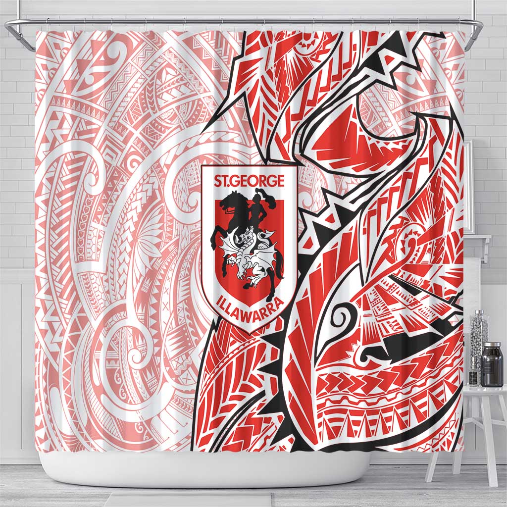 St George Illawarra Dragons Shower Curtain Polynesian Tribal Tattoo Pacific Sport Art