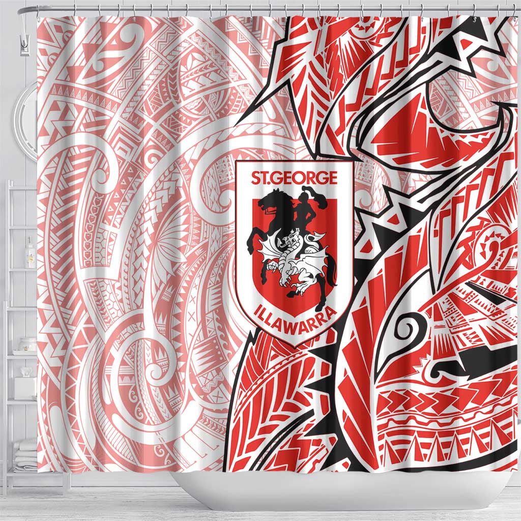 St George Illawarra Dragons Shower Curtain Polynesian Tribal Tattoo Pacific Sport Art