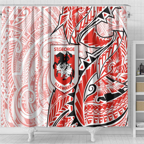 St George Illawarra Dragons Shower Curtain Polynesian Tribal Tattoo Pacific Sport Art