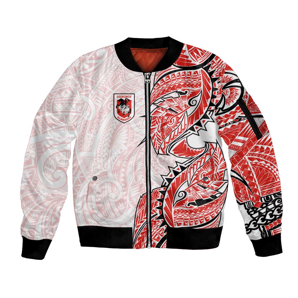 St George Illawarra Dragons Sleeve Zip Bomber Jacket Polynesian Tribal Tattoo Pacific Sport Art