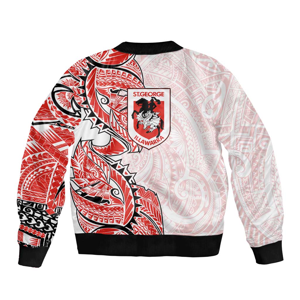 St George Illawarra Dragons Sleeve Zip Bomber Jacket Polynesian Tribal Tattoo Pacific Sport Art