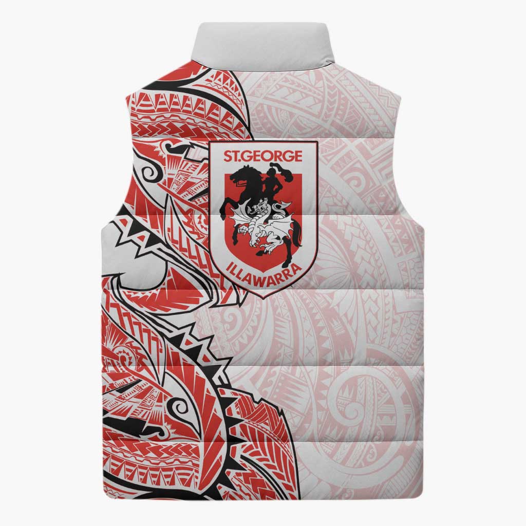 St George Illawarra Dragons Sleeveless Puffer Jacket Polynesian Tribal Tattoo Pacific Sport Art