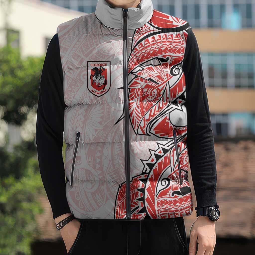 St George Illawarra Dragons Sleeveless Puffer Jacket Polynesian Tribal Tattoo Pacific Sport Art