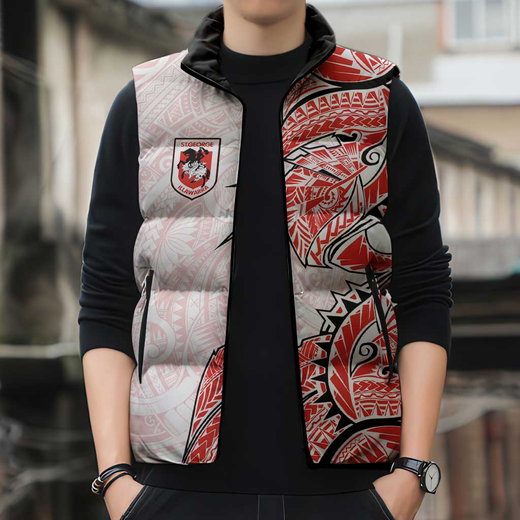 St George Illawarra Dragons Sleeveless Puffer Jacket Polynesian Tribal Tattoo Pacific Sport Art