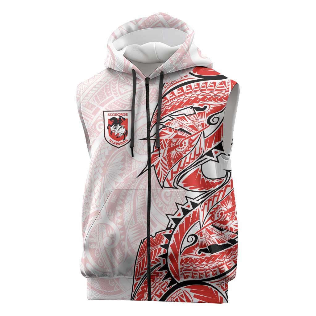 St George Illawarra Dragons Sleeveless Zip Hoodie Polynesian Tribal Tattoo Pacific Sport Art
