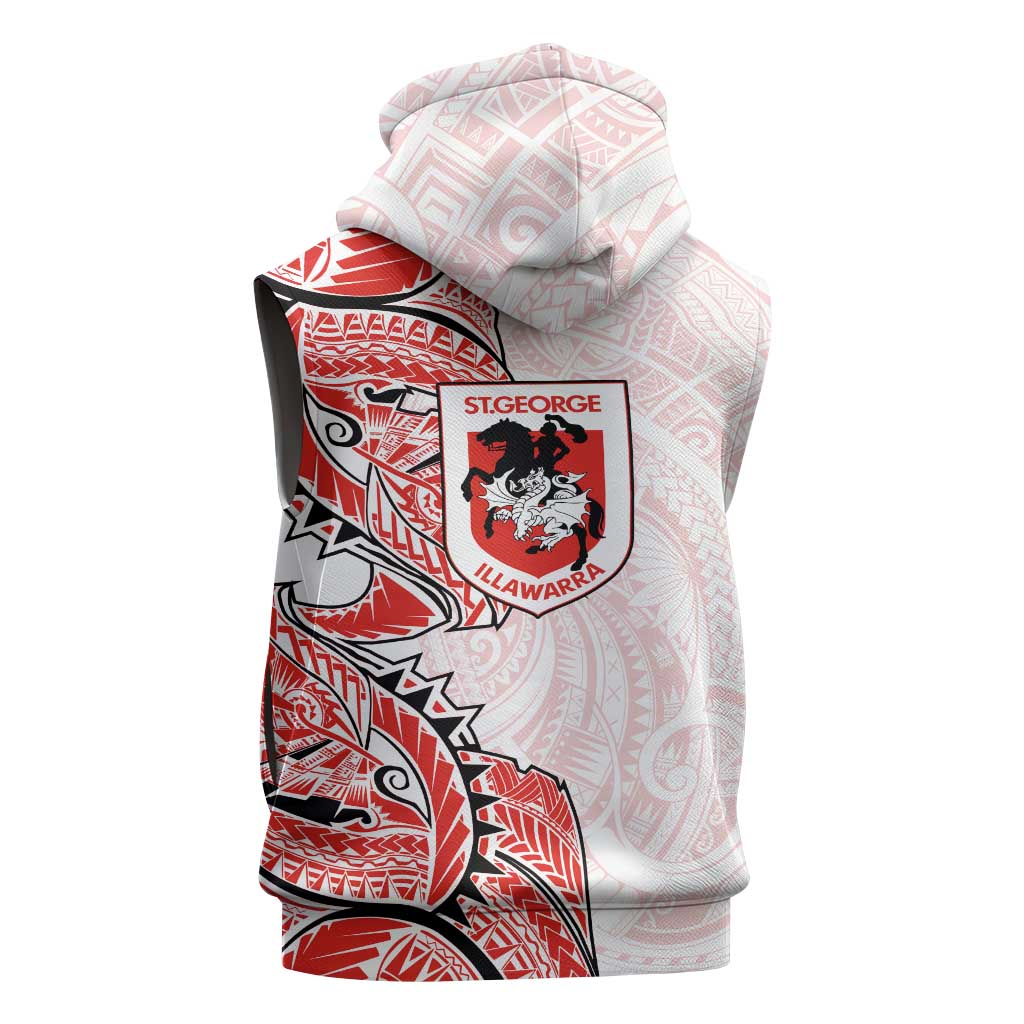 St George Illawarra Dragons Sleeveless Zip Hoodie Polynesian Tribal Tattoo Pacific Sport Art