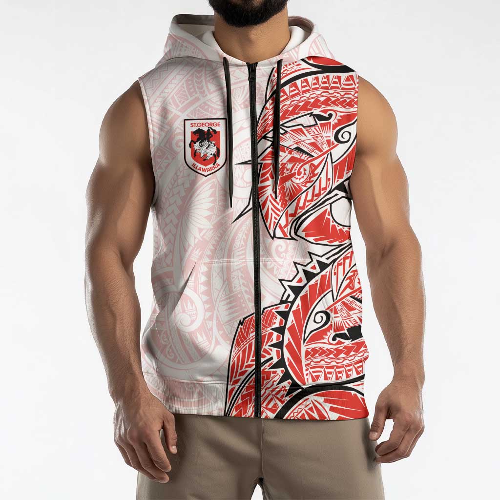 St George Illawarra Dragons Sleeveless Zip Hoodie Polynesian Tribal Tattoo Pacific Sport Art
