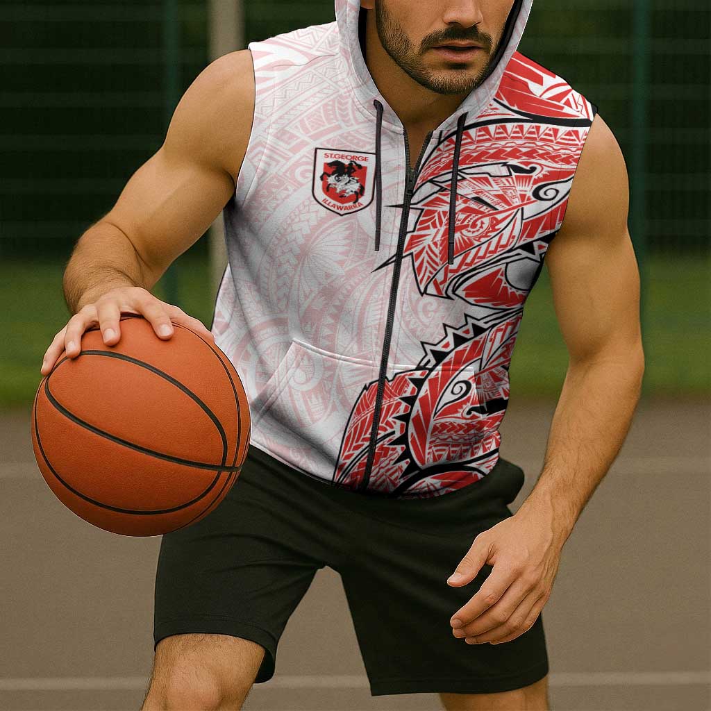 St George Illawarra Dragons Sleeveless Zip Hoodie Polynesian Tribal Tattoo Pacific Sport Art