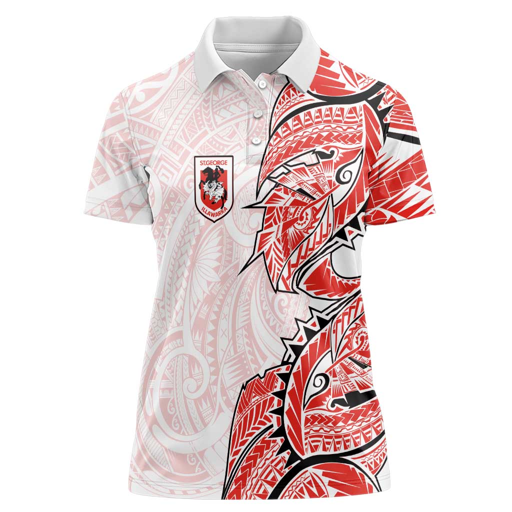 St George Illawarra Dragons Women Polo Shirt Polynesian Tribal Tattoo Pacific Sport Art