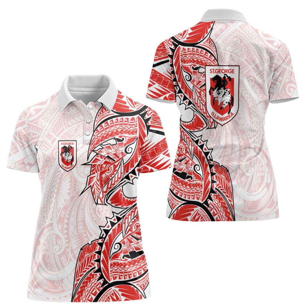 St George Illawarra Dragons Women Polo Shirt Polynesian Tribal Tattoo Pacific Sport Art