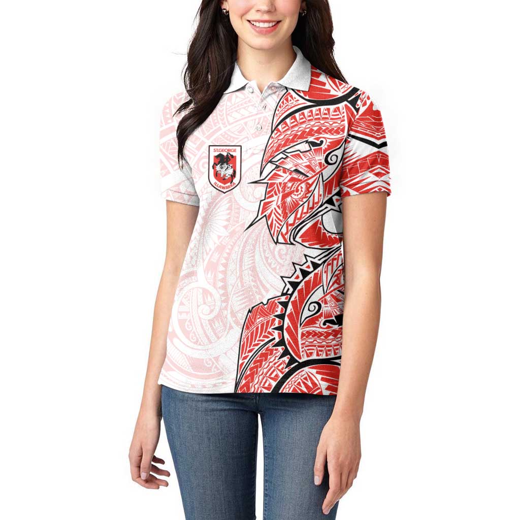 St George Illawarra Dragons Women Polo Shirt Polynesian Tribal Tattoo Pacific Sport Art