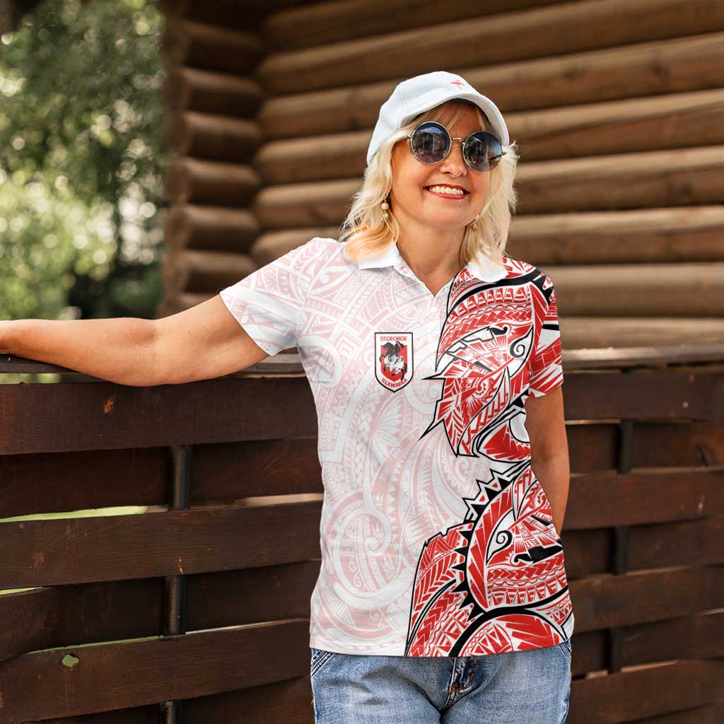 St George Illawarra Dragons Women Polo Shirt Polynesian Tribal Tattoo Pacific Sport Art