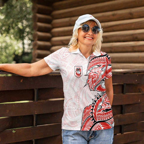 St George Illawarra Dragons Women Polo Shirt Polynesian Tribal Tattoo Pacific Sport Art