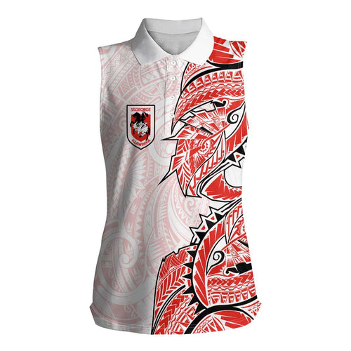 St George Illawarra Dragons Women Sleeveless Polo Shirt Polynesian Tribal Tattoo Pacific Sport Art