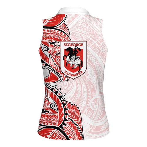 St George Illawarra Dragons Women Sleeveless Polo Shirt Polynesian Tribal Tattoo Pacific Sport Art