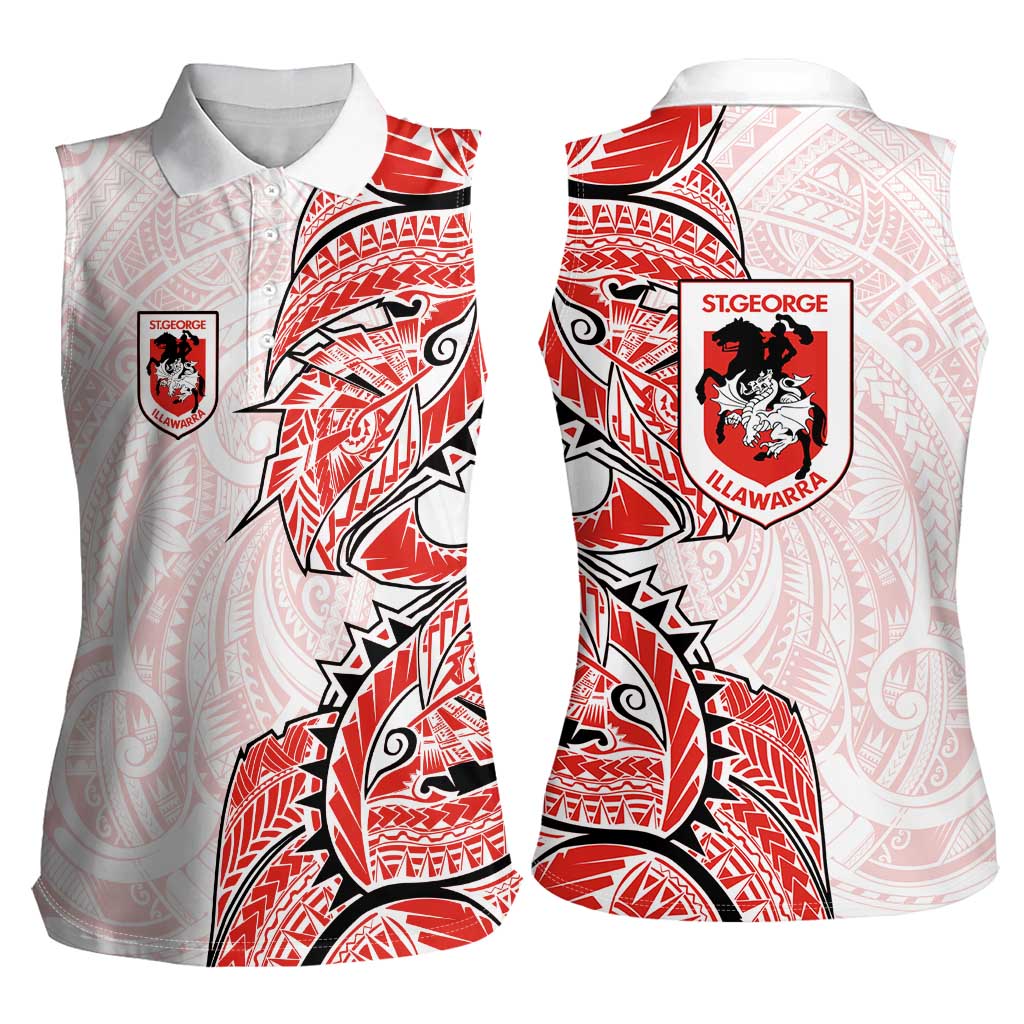 St George Illawarra Dragons Women Sleeveless Polo Shirt Polynesian Tribal Tattoo Pacific Sport Art
