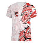 St George Illawarra Dragons Women V-Neck T-Shirt Polynesian Tribal Tattoo Pacific Sport Art