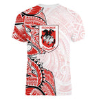 St George Illawarra Dragons Women V-Neck T-Shirt Polynesian Tribal Tattoo Pacific Sport Art