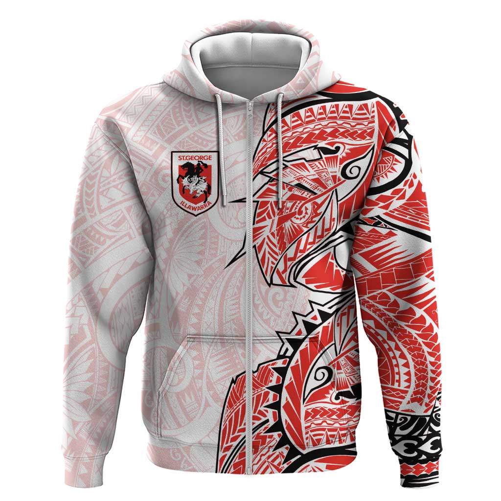 St George Illawarra Dragons Zip Hoodie Polynesian Tribal Tattoo Pacific Sport Art