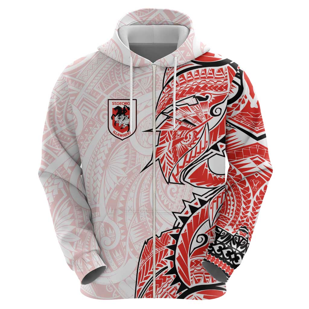 St George Illawarra Dragons Zip Hoodie Polynesian Tribal Tattoo Pacific Sport Art
