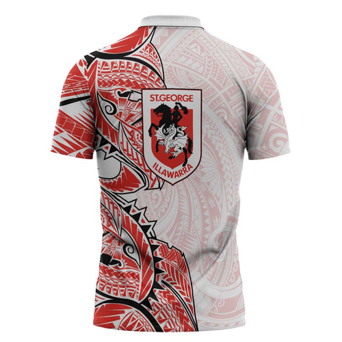 St George Illawarra Dragons Zipper Polo Shirt Polynesian Tribal Tattoo Pacific Sport Art