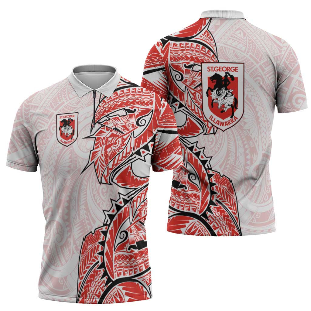 St George Illawarra Dragons Zipper Polo Shirt Polynesian Tribal Tattoo Pacific Sport Art