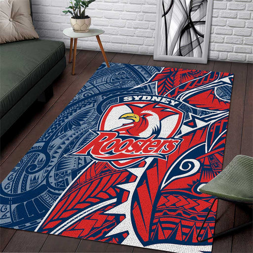Sydney Roosters Area Rug Polynesian Tribal Tattoo Pacific Sport Art