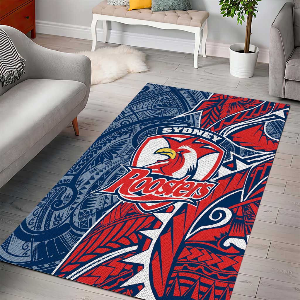 Sydney Roosters Area Rug Polynesian Tribal Tattoo Pacific Sport Art